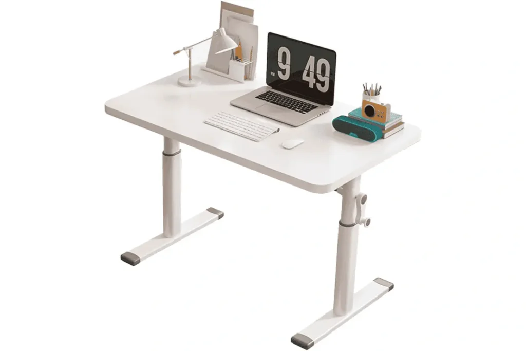 height adjustable standing desk, manual 31.5 x 23.6 sit stand home office workstation, sturdy 80 120cm stand up table for ergonomic workspace, versatile computer desk
